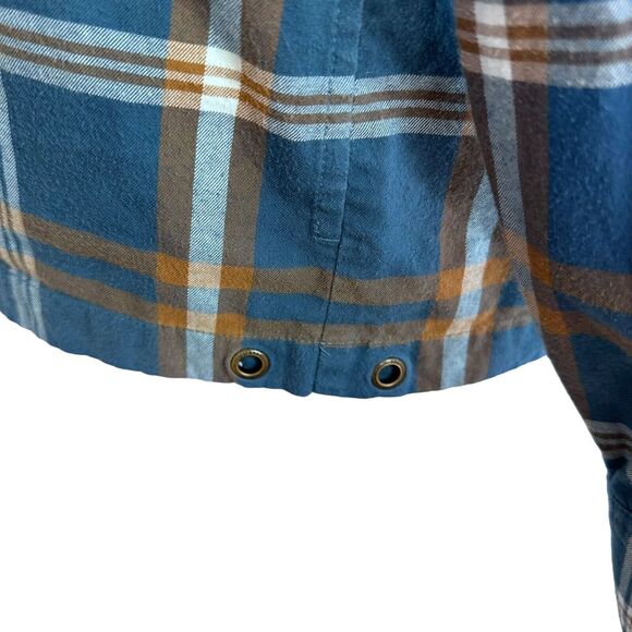 LL Bean Flannel Top Green Plaid Pullover Heritage High Neck Button Pockets Sz M - Picture 8 of 16